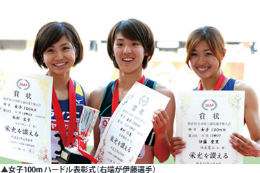 女子100mハードル表彰式(右端が伊藤選手)