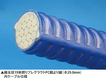 極太径19本撚りプレグラウトPC鋼より線(φ29.0mm)内ケーブル仕様